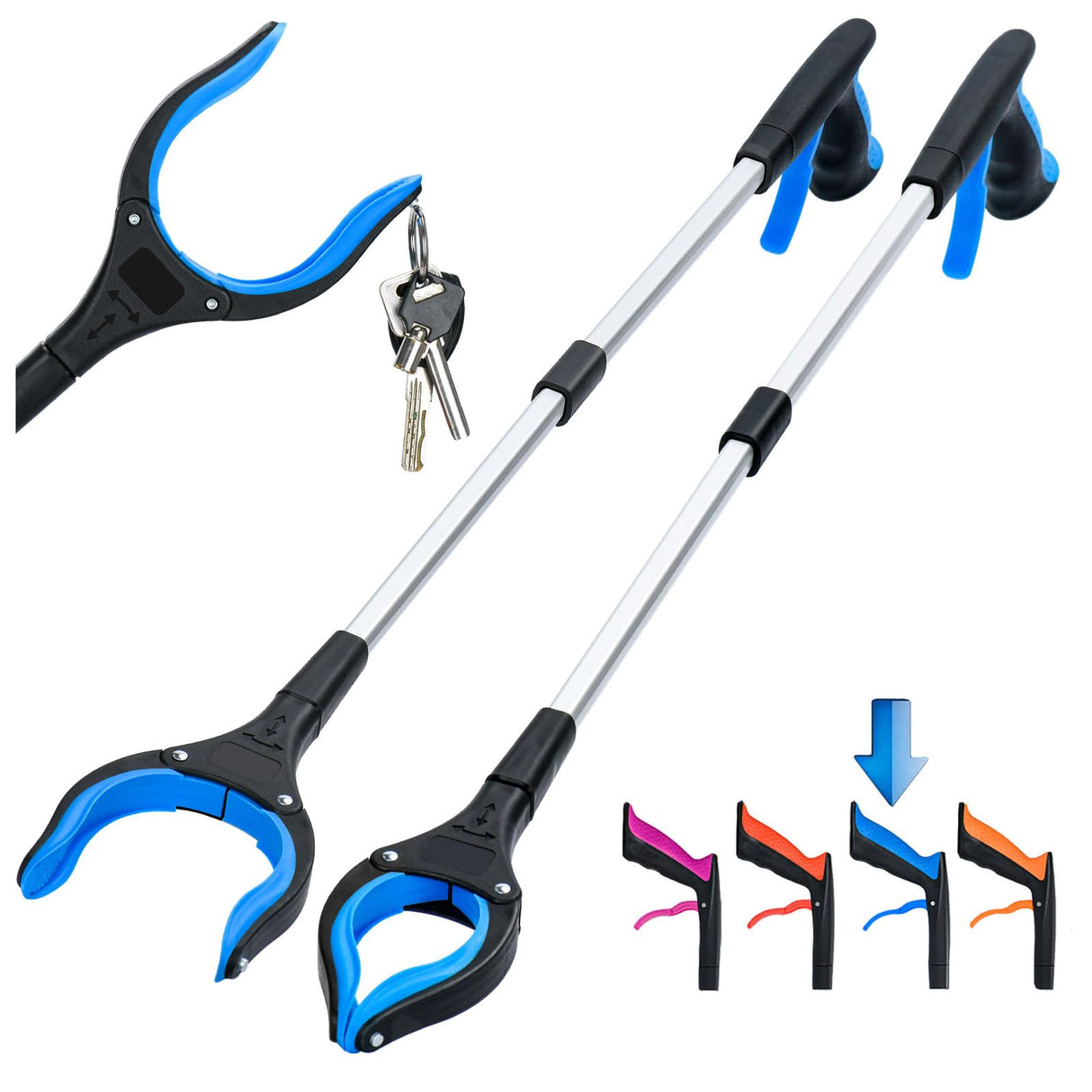 2-Pack Grabber Reacher Tool,32 Inch Foldable Reacher Grabber Pickup Tool with Strong Grip Magnetic,360°Rotating Anti-Slip Jaw,Trash Claw Grabber Tool,Grabbers for Seniors for Outdoor & Indoor (Blue)