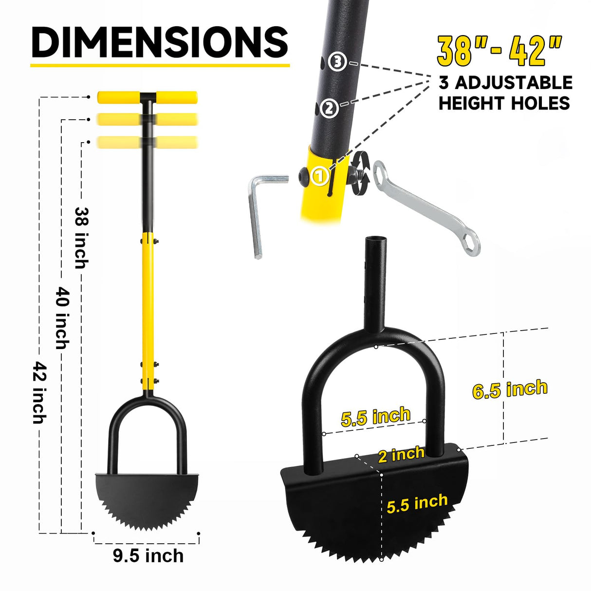 BlumeTrec Manual Edger Lawn Tool with 38"-42" Adjustable Length, Saw-Tooth Border Edger with Wide Footplate Manganese Steel Blade, Garden Edging Tool for Flower Beds, Landscaping, Sidewalks, Yard