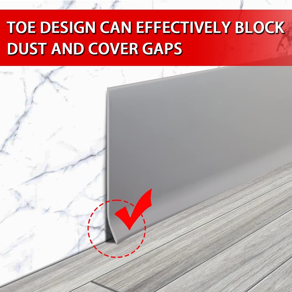 Vinyl Wall Base Baseboard Molding Trim 6" Flexible Self Adhesive Rubber Wall Base Moulding Trim Peel and Stick Design, 6 Inch x 40 Feet, Gray