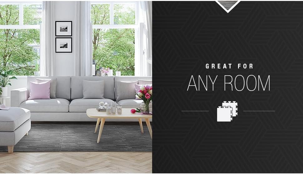 Sorbus 48Sq. Ft. Wood Grain Floor Tiles Foam Mat EVA Interlocking Mats Tile 3/8-Inch Thick Flooring Wood Puzzle Exercise Mats w/Borders - Home Playroom Basement, Apartment, Trade Show, Baby, Dance