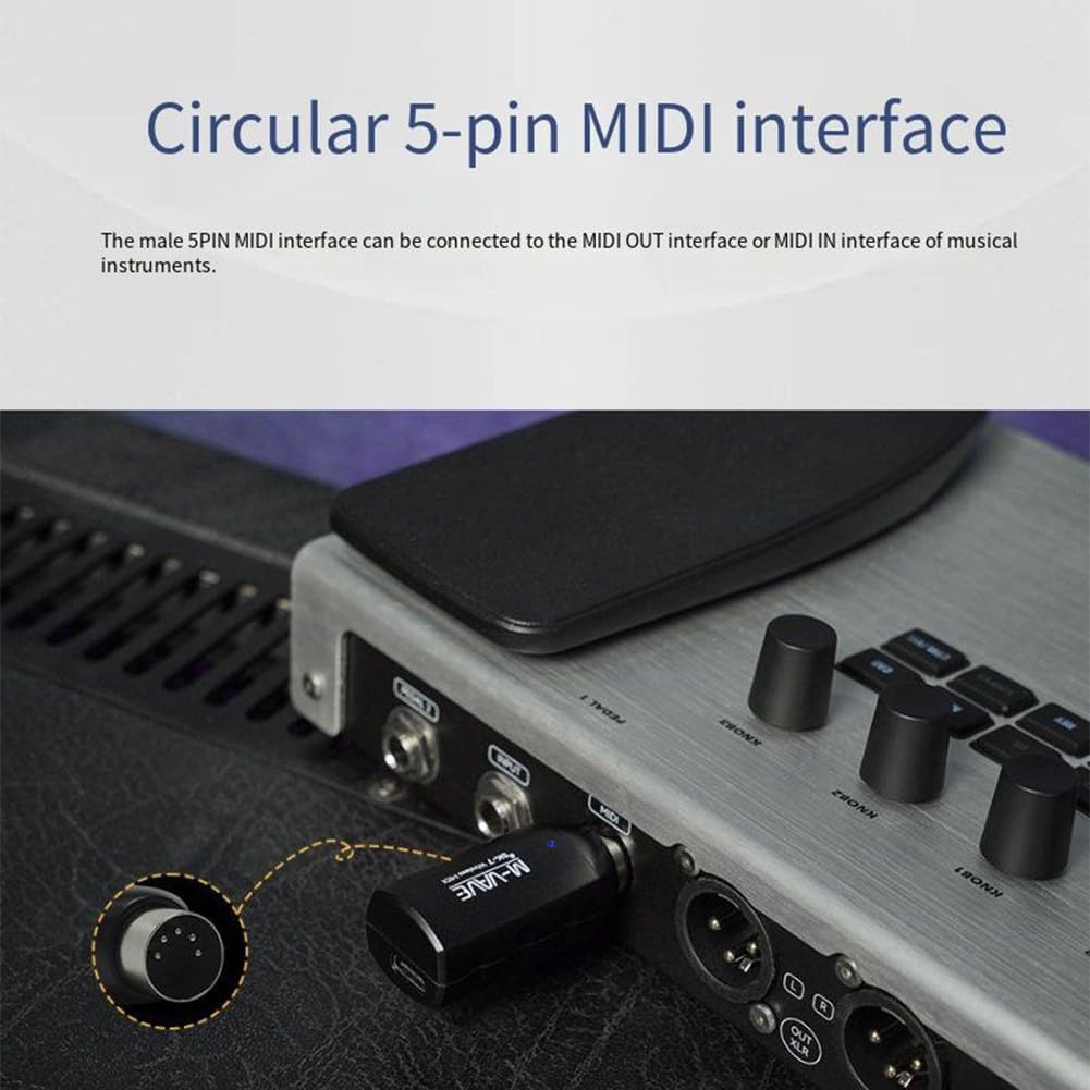 M-VAVE-SK7 5-pin Wireless MIDI-Adapter, Bluetooth-5.0 DIN5-MIDI In/Out Interface For Keyboards/Synths/Controllers,Ultra-Low Latency,Automatic Pairing-MIDI