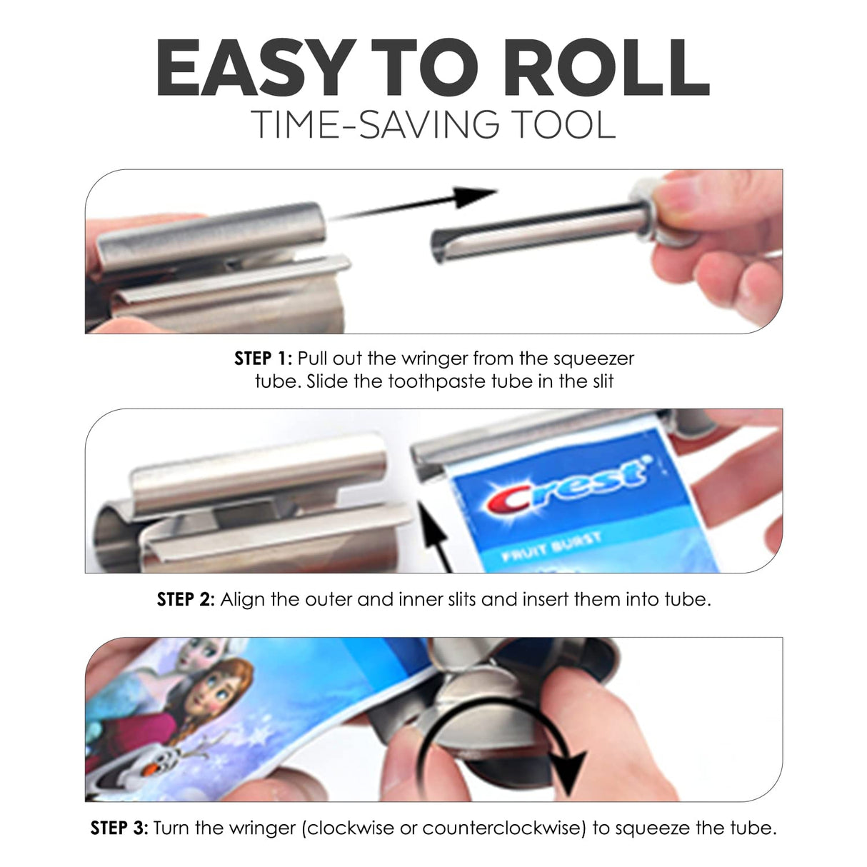 Toothpaste Squeezer Tube Roller Stainless Steel Tube Squeezer Rollers, Saves Toothpaste, Creams, Puts an end to Waste - Simple and Practical (Silver)