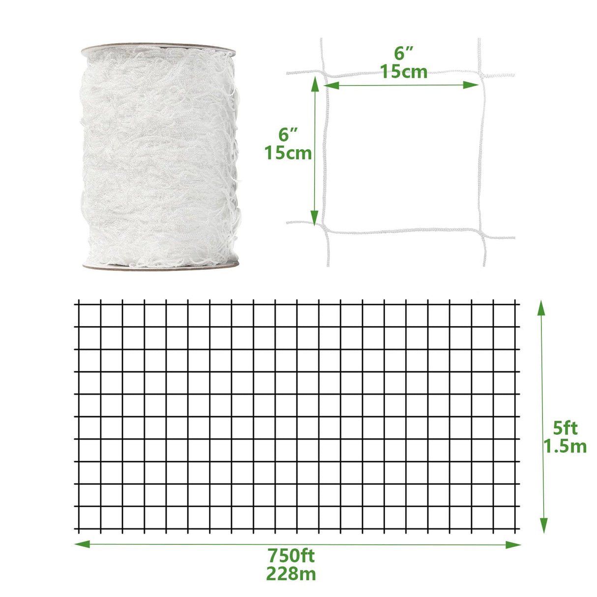 EDYCARX Nylon Trellis Netting Roll 5 x 750 ft, 6 Inch Soft Mesh, Heavy Duty Reinforced Garden Plant Support Mesh for Vertical Growing, Climbing Plants