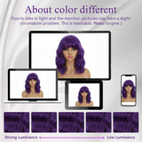Mxayhnajxl Dark Purple Wigs with Bangs for Women 14 Inch Short Wavy Bob Wigs Synthetic Bob Wig Curly Wig Heat Resistant Colorful Wavy Wig Cosplay Wigs For Daily Party Halloween