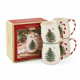 Spode Christmas Tree 14 oz Holiday Mugs (Set of 4) - Festive Coffee Cups with Peppermint Candy Cane Handle, Stoneware Christmas Drinkware Ideal for Hot Cocoa, Holiday Tea & Winter Beverages