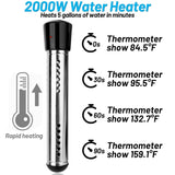 2000W Immersion Water Heater, Portable Water Heater Electric with 304 S S Guard & LCD Thermometer, Submersible Bucket Heater Heat 5 Gallons of Water in Minutes for Home Bathtub Basin