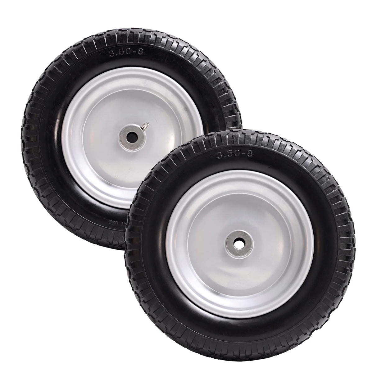 Sutmorly 4.80/4.00-8 Tire, 14.5" Flat Free Wheelbarrow Tire and Wheel, 5/8" 3/4" Bearings Solid Replacement Tires, 3" -7" Centered Hub, Universal Fit 3.50/3.00-8, 4.00-6 Trolley Dolly Go Kar, 2 Pack