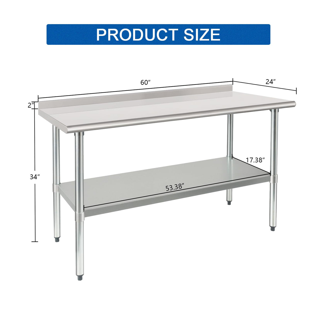HARDURA Stainless Steel Table Prep & Work Table 24 x 60 Inches NSF Heavy Duty Commercial with Undershelf and Backsplash for Restaurant Kitchen Home and Hotel