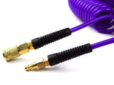 YOTOO Polyurethane Recoil Air Hose, Air Compressor Hose 1/4" Inner Diameter by 25' Long with Bend Restrictor, 1/4" Industrial Quick Coupler and Plug, Purple