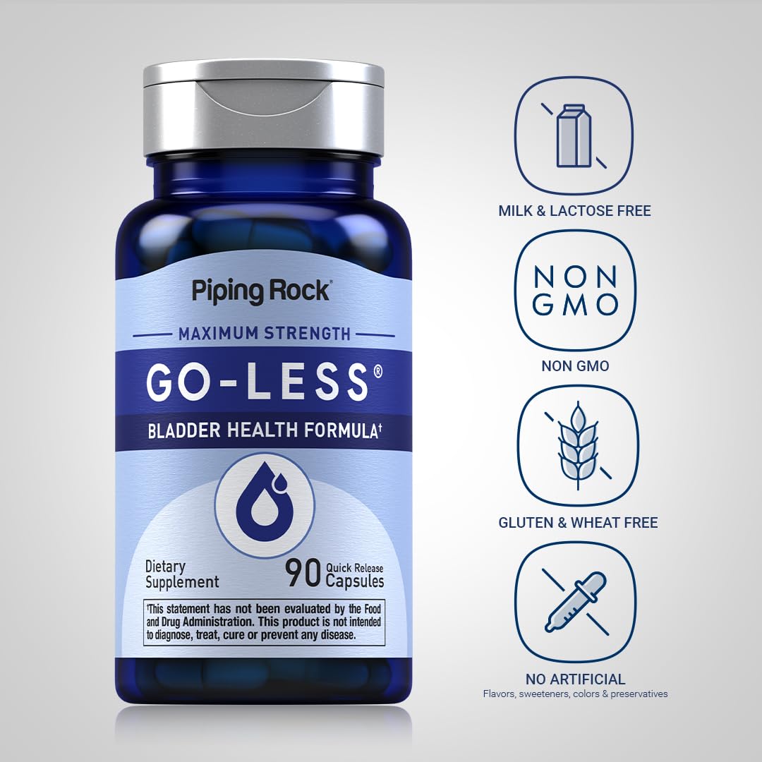 Piping Rock Go Less Bladder Control Pills | 90 Capsules | Maximum Strength Formula for Men and Women | Non-GMO, Gluten Free Supplement