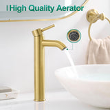 VOTON Vessel Sink Faucet Brushed Gold Tall Bathroom Faucets Single Handle One Hole Rv Vanity Lavatory Bathroom Sink Faucet