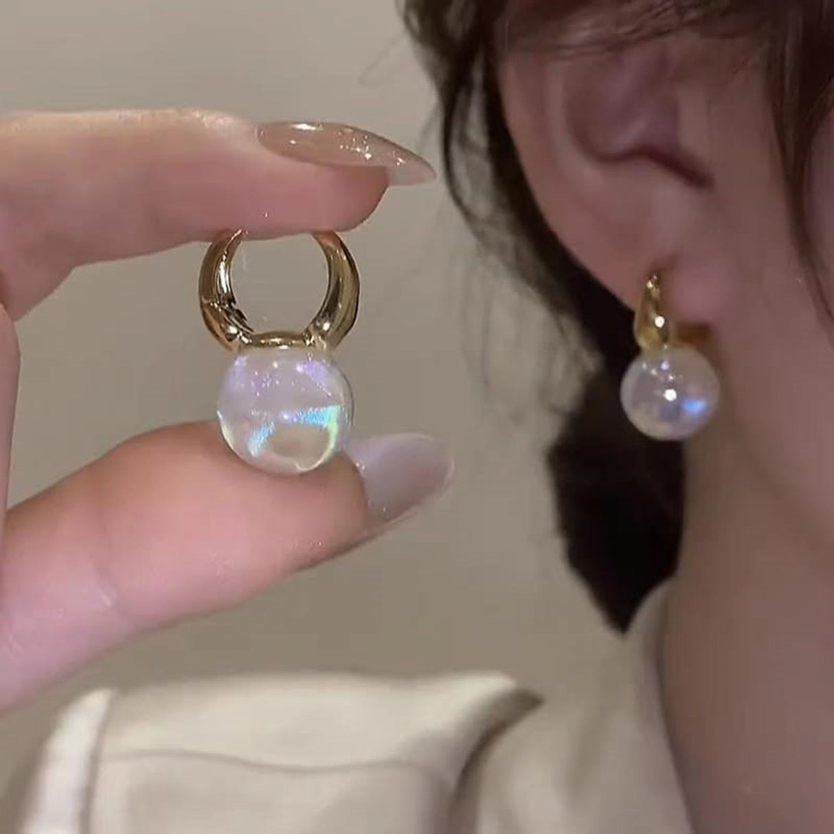 HUGE TOMATO Opal Big Pearl Drop Earrings for Women | Elegant Large Moonstone Pearl Earrings Dangle, Dainty Gold 925 Sterling Silver Hoop, Cute Earing Dangling for Teen Wedding Jewelry Gift,14mm