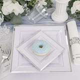 Festiva 350Pcs Silver Plates - Silver Square Plastic Plates 9 .5" and 6" - serve for 50 guests include 50 Cups 50Plastic Cutlery 50Hand Napkins Perfect for Party&Wedding&Birthday&Christmas