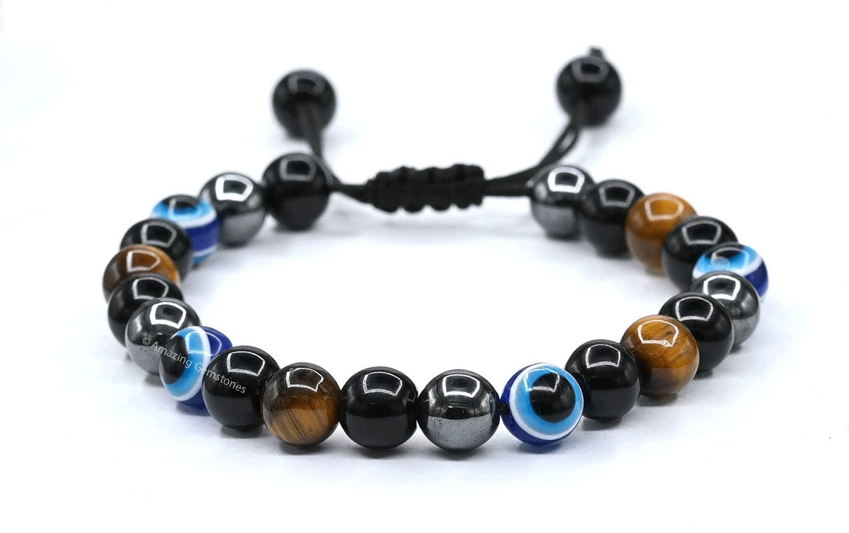 Amazing Gemstone Evil Eye Bracelets for Men Women - Ultimate Protection - Black Obsidian, Tigers Eye and Hematite - Healing Bracelets Gifts for Mom Mothers Day Pulseras Para Hombres Mujer