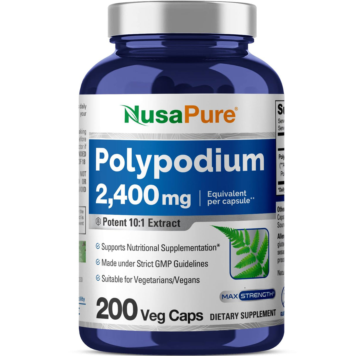 3 Pack NusaPure Polypodium Leucotomos Extract 2400mg 200 Veggie Capsules (Vegetarian, Non-GMO, Vegan)