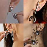 18 Pairs Stainless Steel Y2K Punk Hoop Dangle Earrings for Men, Frog Snake Spider Skull Heads etc Huggie Hoop Long Chain Piercing Hoop Earrings Set for Women and Men