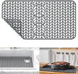 GUUKIN Sink Protectors for Kitchen Sink - 29"x 15.35" Silicone Kitchen Sink Mat Grid for Bottom of Farmhouse Stainless Steel Porcelain Sink with 3 Reserved Holes（Grey）