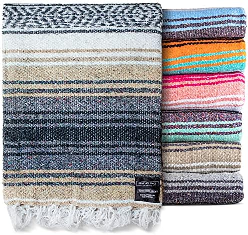 Benevolence LA Authentic Handwoven Mexican Blanket | Yoga Blankets, Outdoor, Picnic, Beach, Camping | Equestrian Saddle | Serape 50x70 inches - Sand, Pack of 1