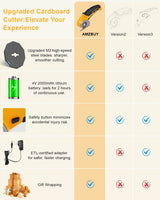 Cardboard Cutter Electric Box Cutter, Stocking Stuffers for Men Gifts Christmas Tools 4V Cordless Electric Scissors Rotary Blade for Cardboard Recycling Rechargeable DIY Cutting Carpet Leather Plastic