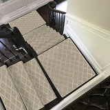 PURE ERA Bullnose Carpet Stair Treads Tape Free Non-Slip Indoor Stair Protectors Pet Friendly Stair Treads for Wooden Steps 9.5" x 30"(14 Pieces, Cream Gray Diamond Trellis)