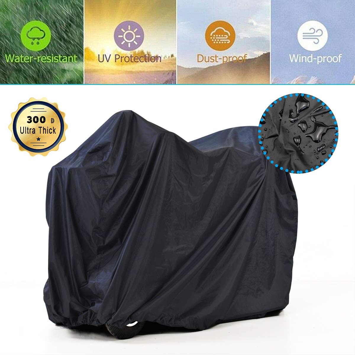 Valchoose 56" L x 26" W x 38" H Upgraded Mobility Scooter Cover, 420D Thicker Oxford Fabric, Scooter Cover Waterproof Mobility with Waterproof Strip - Water Resistant, with 2 Fixed Buckles (Black)