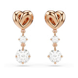 Swarovski Lifelong Heart Drop Pierced Earrings for Women, Set of White Crystal Heart Design Earrings with Rose-Gold Tone Plating