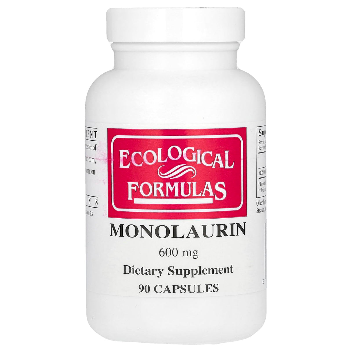 Ecological Formulas Monolaurin 600 mg, Creamy White,Capsule, 90 Count (MONOL-600-90)