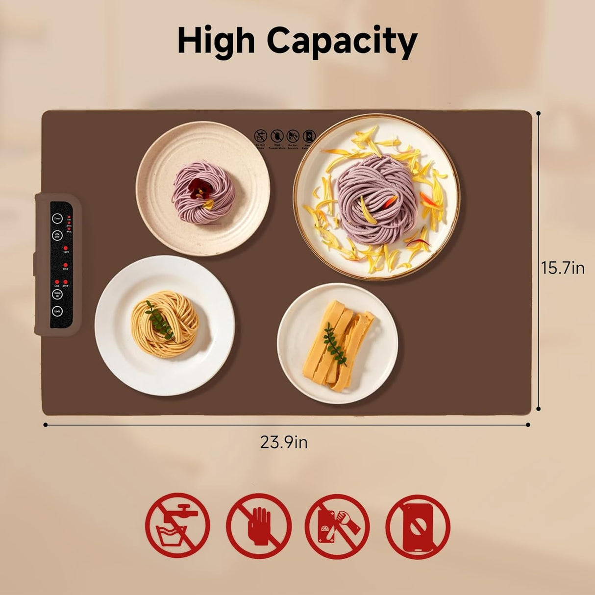 Warming Mat for Food-Electric Warming Tray with Time Moders Locking Function Adjustable Temperature Control Foldable Silicone Heating Tray for Parties, Restaurants, Buffet Brown