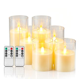 TEJCOPW Flameless Candles with Remote, Set of 6 LED Pillar Candles (3" D x 4" 5" 6" H), Realistic Climbing Flame Battery Powered Candles for Home Wedding Christmas (Clear Shell Ivory)