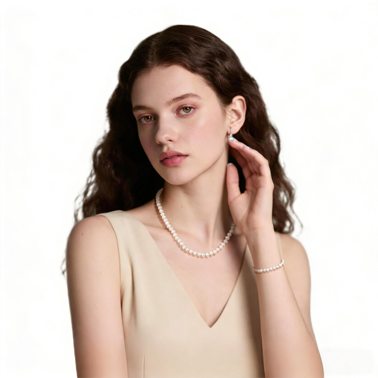 Freshwater Pearl Necklace Set Includes Bracelet and Earrings Genuine Pearl Set Jewelry for Women 925 Sterling Silver Pearl Jewelry for Mother's Day, Anniversary, Birthday, Valentine's Day, Wedding