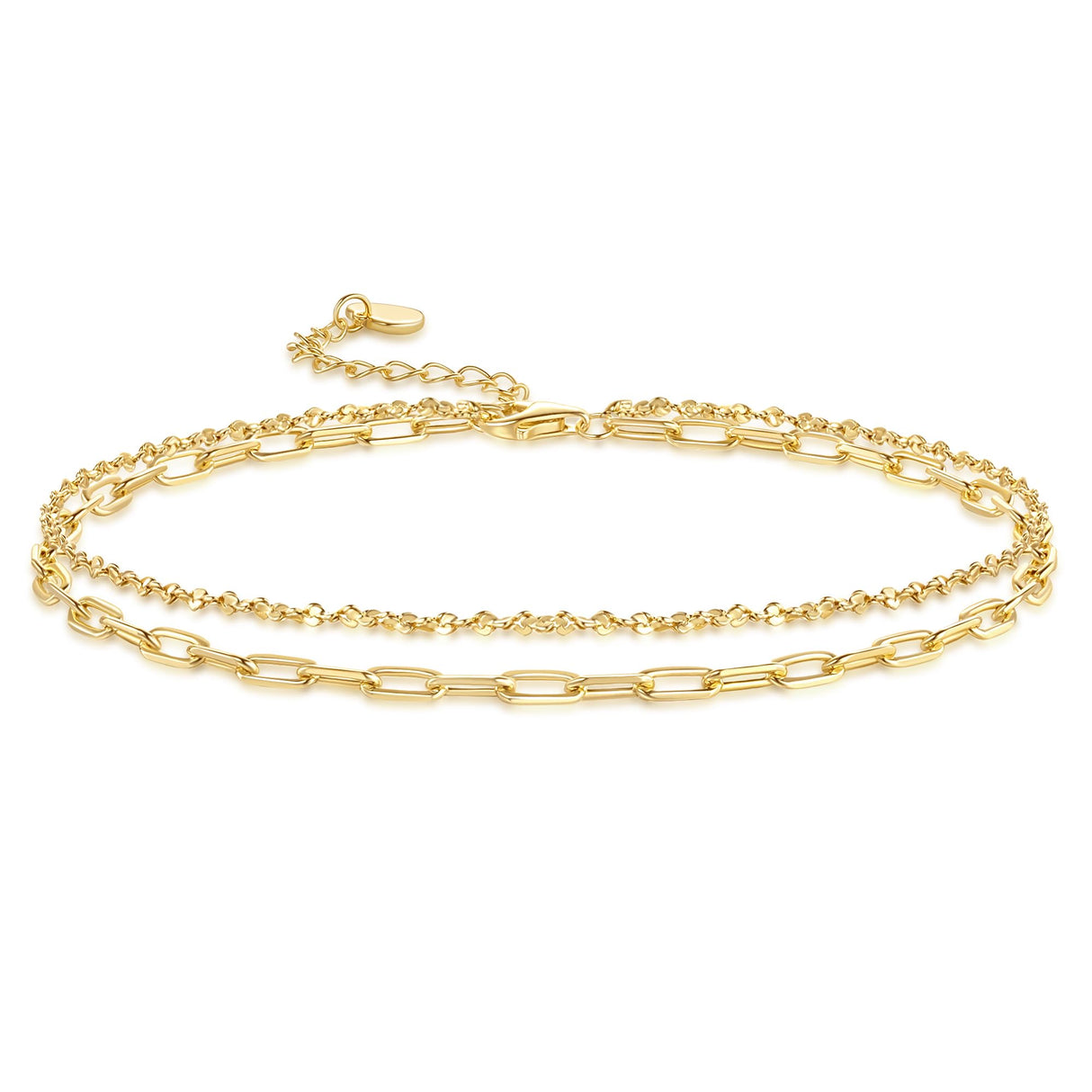 DIVAS MODE 14K Gold Anklets for Women Gold Ankle Bracelets for Women Double-Layer Design Delicate Chain Stacked with Paperclip Link Anklets for Womens ankles bracelets