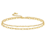 DIVAS MODE 14K Gold Anklets for Women Gold Ankle Bracelets for Women Double-Layer Design Delicate Chain Stacked with Paperclip Link Anklets for Womens ankles bracelets