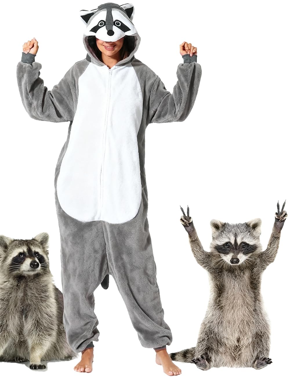 ABPTBAZ Adult Raccoon Lizard Crow Onesie Pajamas Halloween Christmas Cosplay Costume Women Men