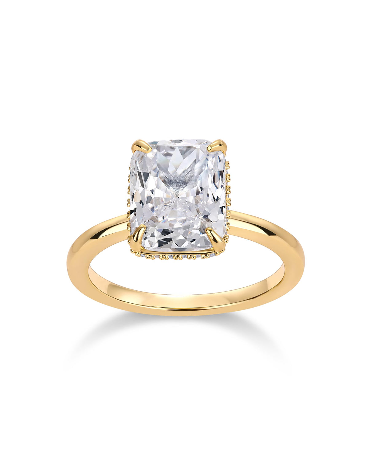 PAVOI 14K Yellow Gold Plated Radiant Cut Engagement Ring for Women | Hidden Halo Ring | Size 5