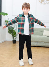 Cromoncent Kids Long Sleeve Button Down Flannel Cotton Plaid Shirt Tops for Boys,Christmas Green,5-6 Years = Tag 130