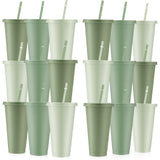 Skylety 24 Pcs Sage Green Plastic Cups with Lids and Straws 24 oz Reusable Tumbler Large Travel Mug Cup Coffee Beverage Drinks Party Supplies for Christmas Wedding Bridal Baby Shower Birthday