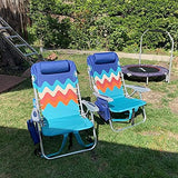 ALPHA CAMP Beach Chairs Set of 2 with Cooler Bag 4 Position Classic Lay Flat Folding with Backpack Straps Support 250LBS (Sky Blue)