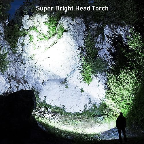 Headlamp Flashlight, 8000L Super Bright LED Rechargeable Headlight - 3 Lights 5 Modes,Zoomable,Spotlight&Floodlight Combination, IPX6 Waterproof, 20+Hrs Runtime for Running,Hiking,Camping etc.