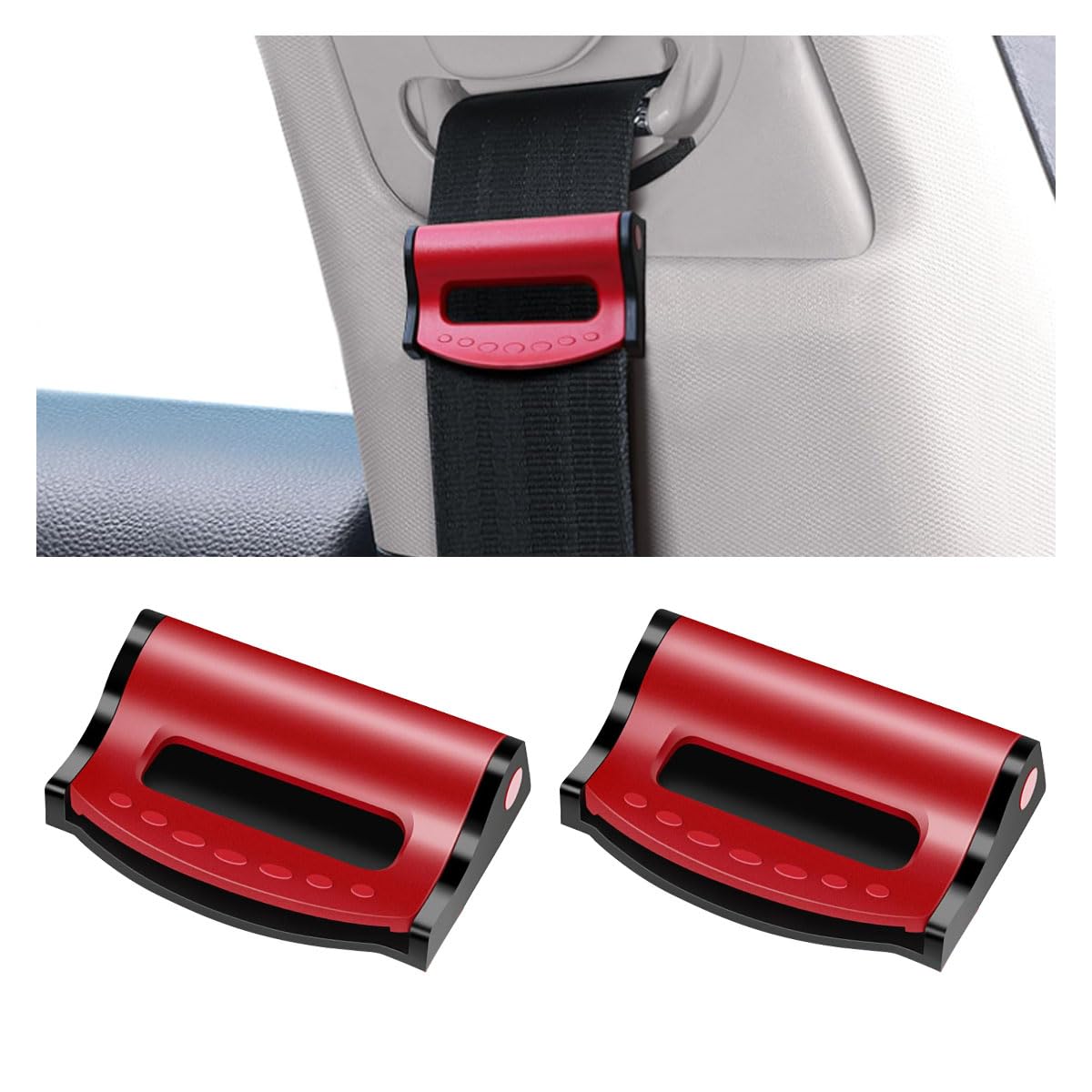 2PCS Car Seatbelt Adjuster, Universal Auto Seat Belt Clips for Adults/Kids, Comfort Car Shoulder Neck Protector Strap Positioner, Seatbelt Locator Retainer Locking Clips for Car, SUV (Red)