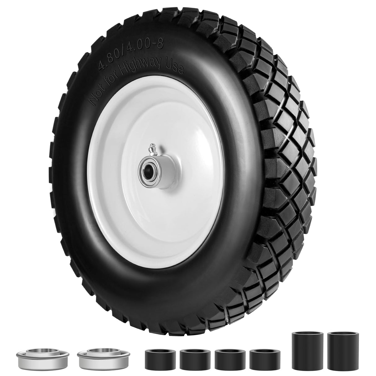 4.80/4.00-8 Wheelbarrow Tire and Wheel 16" Flat Free Solid 2PCS Hand Truck