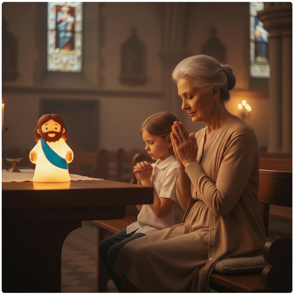 magical JD Jesus Night Light for Kids – Soft Silicone Touch Lamp, Touch Dimmable & USB Rechargeable, BPA-Free Christian Baptism Gift for Boys & Girls, Easter & Christmas Gift for Nursery (Blue)