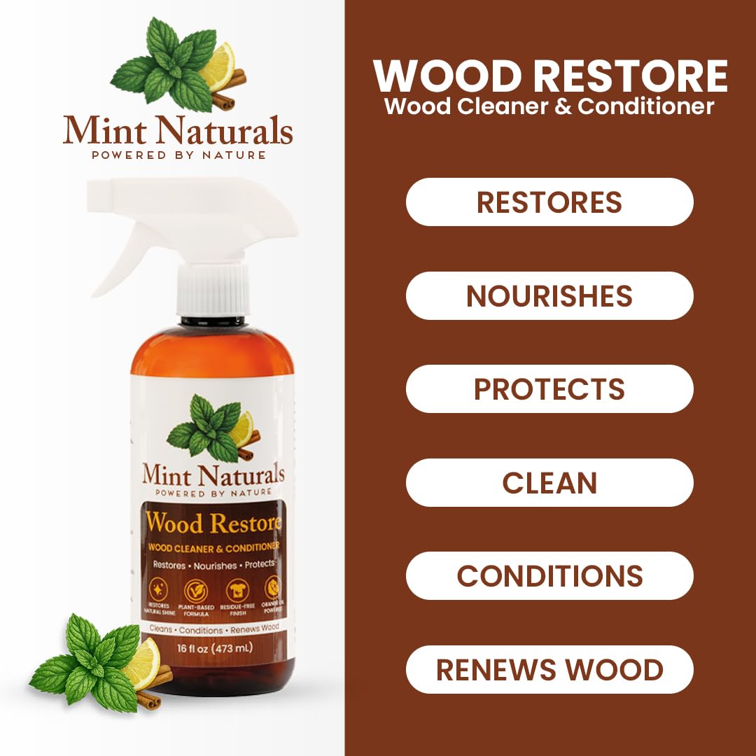 Mint Naturals Natural Wood Cleaner & Furniture Conditioner – Plant-Based Polish Formula That Helps Clean & Protect Wood Surfaces, 16 oz – Made in USA