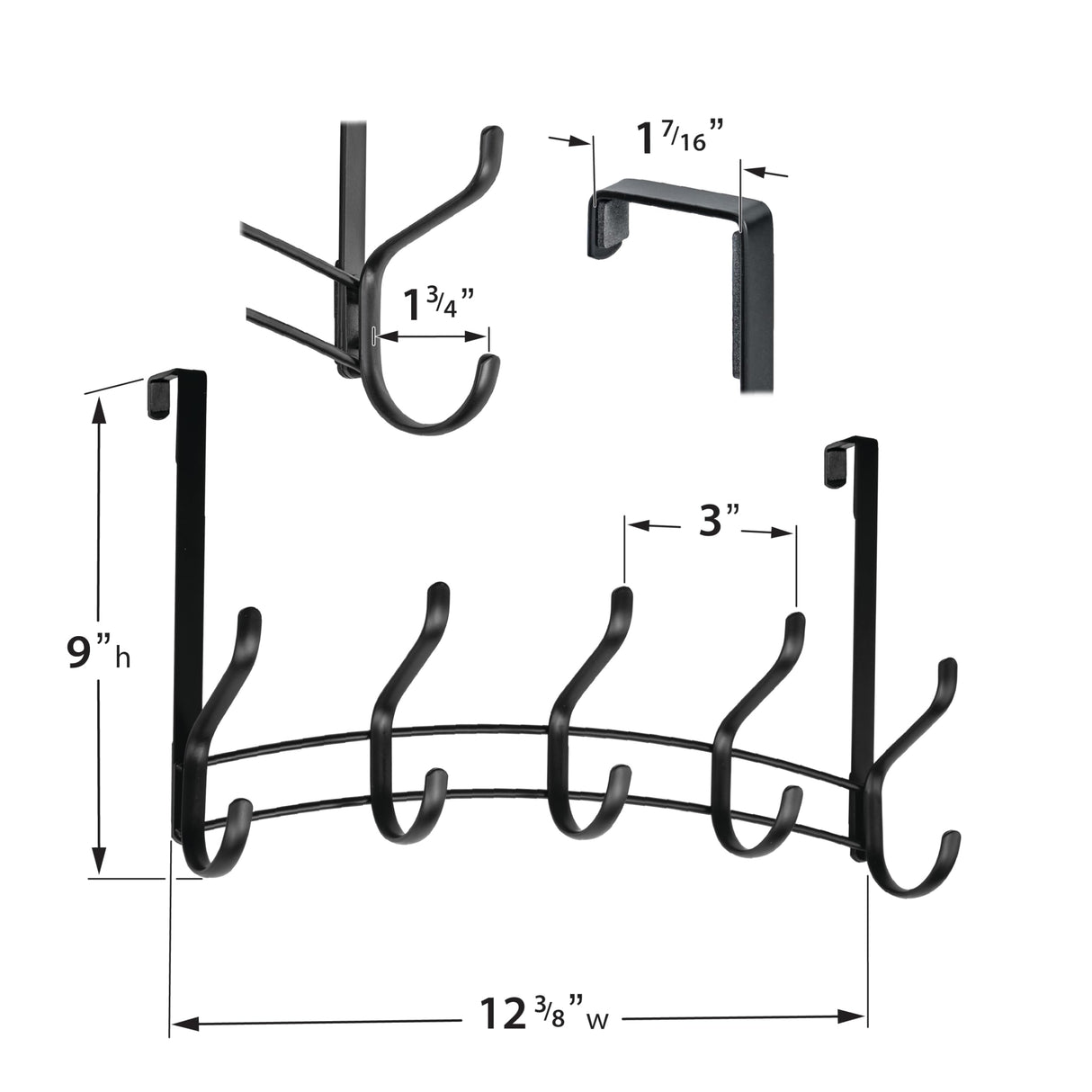 LYNK Professional® Home™ Over the Door Hooks - 10 Hook – Over the Door Coat Rack - Over the Door Hanger - Hanging Towels or Clothes - Bathroom, Bedroom, Laundry Room - Lifetime Ltd. Warranty, Black