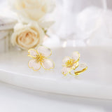 NUOKUN Clip on Earrings Women, 14K Gold Plated Earrings for Sensitive Ears, Fashion Women's Earrings Jewelry Birthday Gift for Wife Grandma Daughter on Christmas Thanksgiving (Sakura Cream Enamel Earrings)