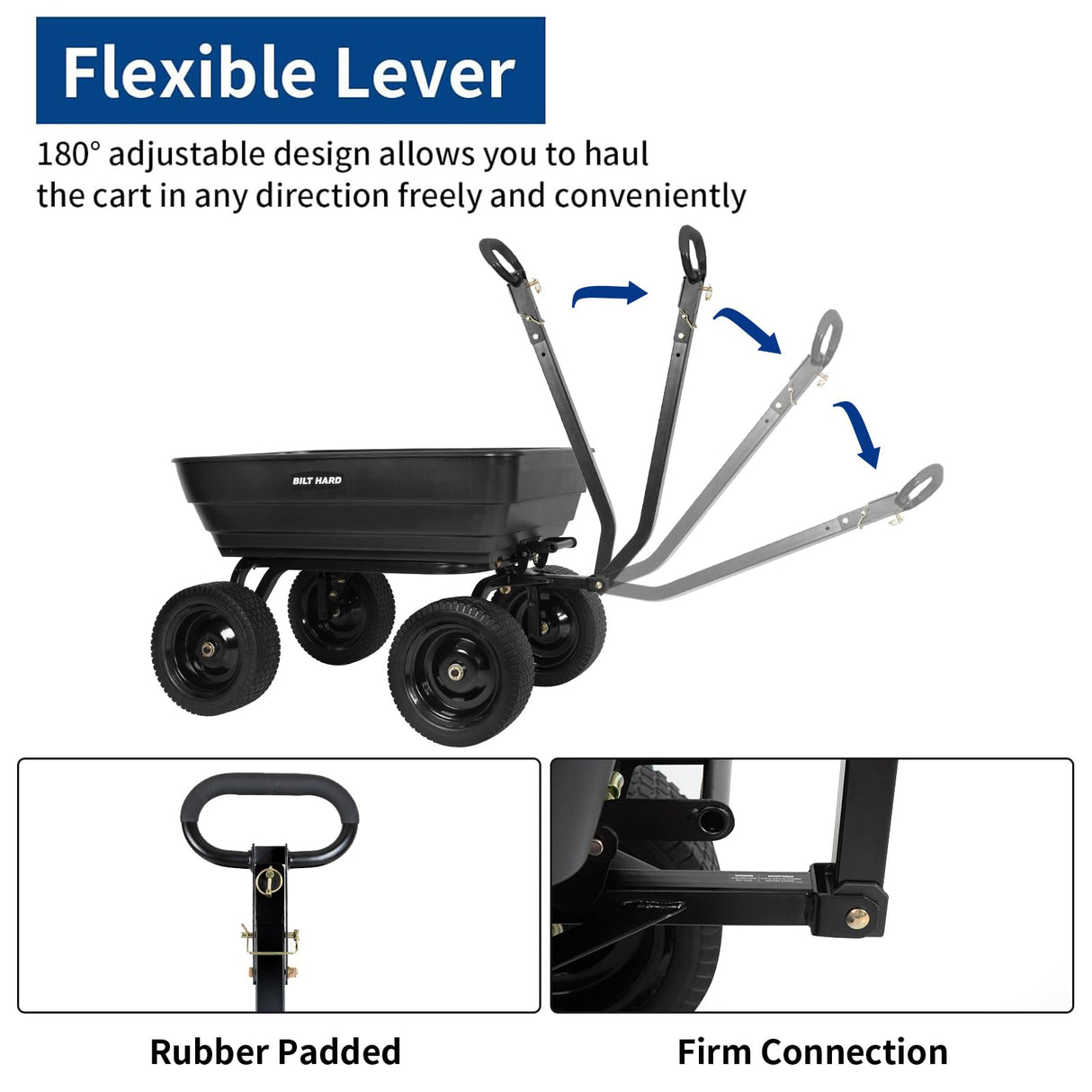 BILT HARD 7 Cu Ft Poly Garden Dump Cart 1200 lbs with No Flat Tires, Quick Release, 2-in-1 Convertible Handle, Dump Wagon Heavy Duty for Yard, Outdoor