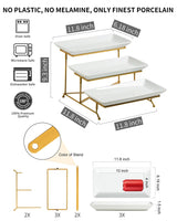 LAUCHUH 3 Tier Serving Stand Porcelain Serving Platter Tier Serving Trays with Collapsible Sturdier Rack, Serving Dishes and Platters for Thanksgiving, Christmas, Entertaining, Gold, 12 Inch