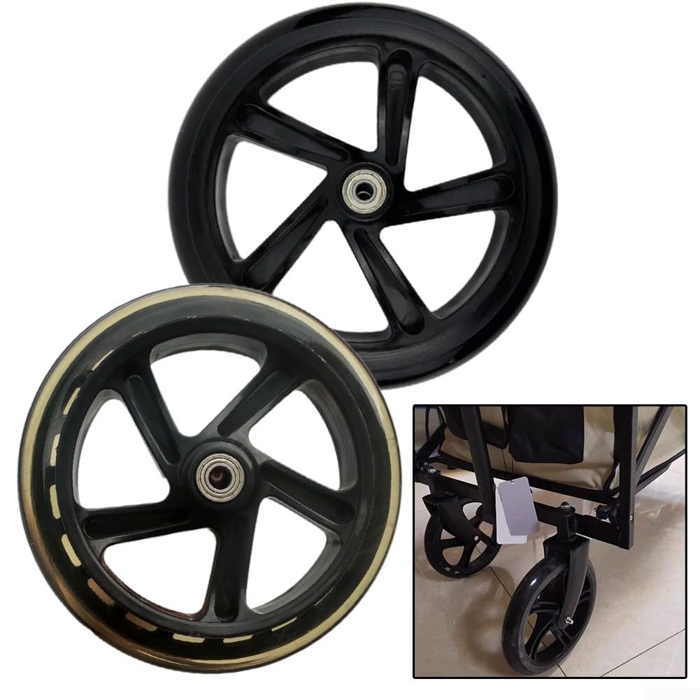 URPIZY Pack of 2 Scooter Tyres Replacement Tyres, 125mm - 200mm Scooter Wheels Pu City Scooter Wheels with Bearings, Skates Wagon Cart Trolley Wheel(180mm*30mm Black)