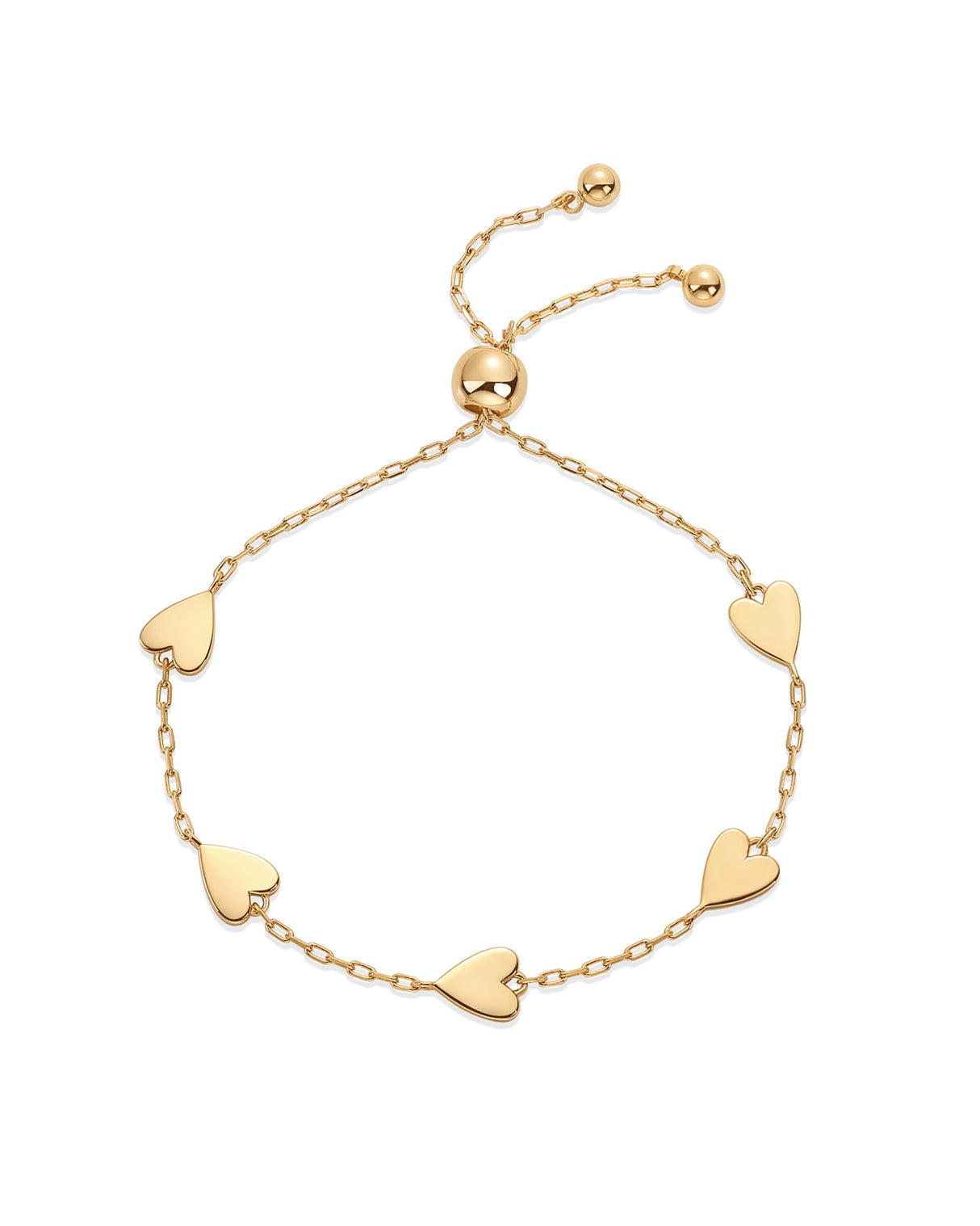 PAVOI 14K Yellow Gold Plated Dainty Station Heart Charm Bracelet for Women | Valentines Day Love Friendship Adjustable Link Chain Bracelet