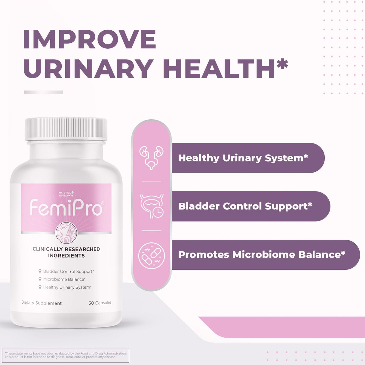 Femipro Bladder Control Supplements for Women & Men, Natural Herb & Probiotic Blend, Supports Urinary Tract Health & Microbiome Balance | Made in USA Non-GMO, 30 Capsules, 1 Month Supply