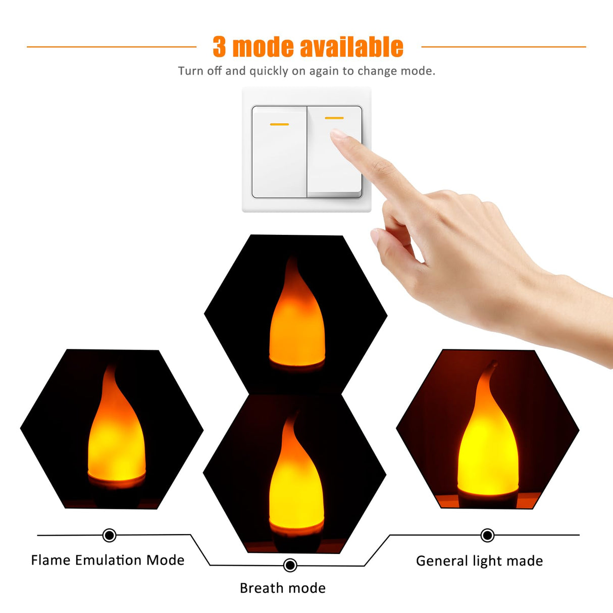 Bestview LED Flame Effect Light Bulbs,3 Modes Smart E26 Chandelier Base Flickering Candle Fire Light Bulb for Halloween, Christmas, Party, Porch, Indoor&Outdoor Home Decoration (6 Pack)